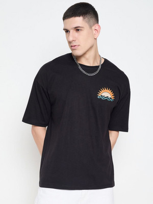 Mast & Harbour Printed Men Round Neck Black T-Shirt