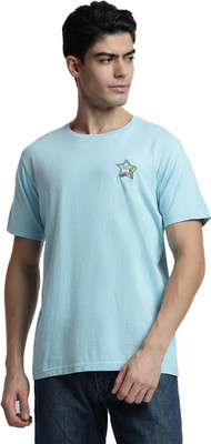 Rare Bond Studios Solid Men Round Neck Blue T-Shirt