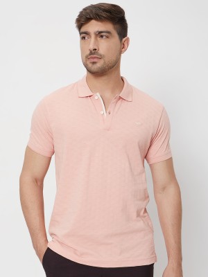 MUFTI Solid Men Polo Neck Pink T-Shirt