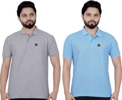 La Milano Solid Men Polo Neck Light Blue, Grey T-Shirt