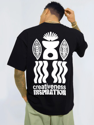 LEWEL Typography, Tribal Print Men Round Neck Black T-Shirt