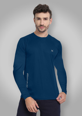 FTX Solid Men Round Neck Dark Blue T-Shirt