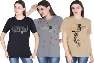 HouseOfCommon Printed Women Round Neck Multicolor T-Shirt