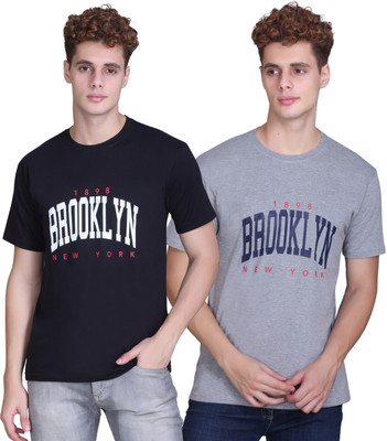 Zeffit Printed Men Round Neck Black, Grey T-Shirt