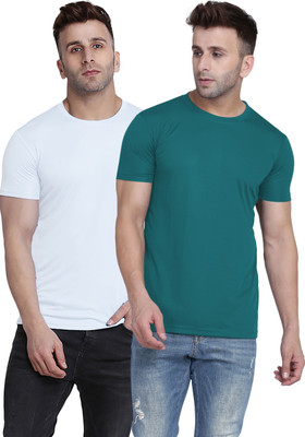 TQH Solid Men Round Neck White, Blue T-Shirt