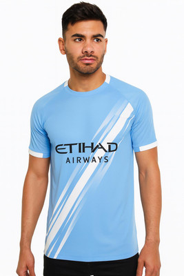 SSA Printed Men Polo Neck Blue T-Shirt