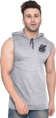 tfurnish Printed Men Hooded Neck Beige T-Shirt