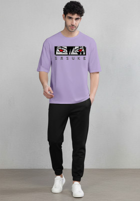 Clever Fox Graphic Print Men Round Neck Purple T-Shirt