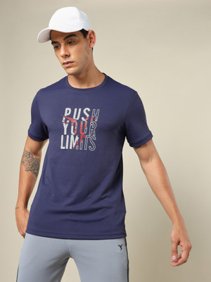 TECHNOSPORT Typography Men Round Neck Navy Blue T-Shirt