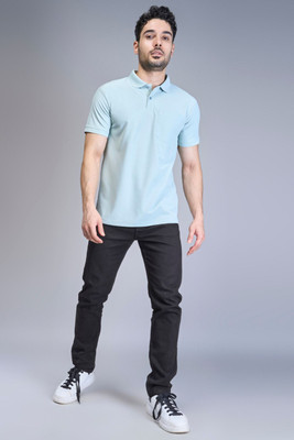 Maxzone Solid Men Polo Neck Blue T-Shirt