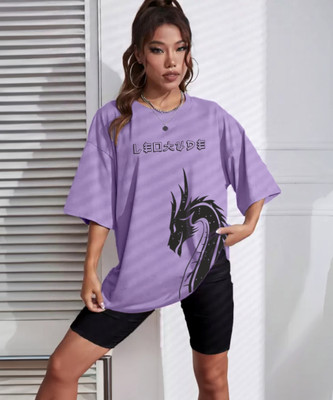 Leotude Printed Women Round Neck Purple T-Shirt