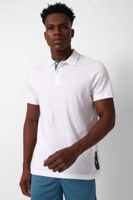 REEBOK Solid Men Polo Neck White T-Shirt