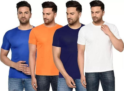 P collection Solid Men Round Neck Blue, Orange, Navy Blue, White T-Shirt