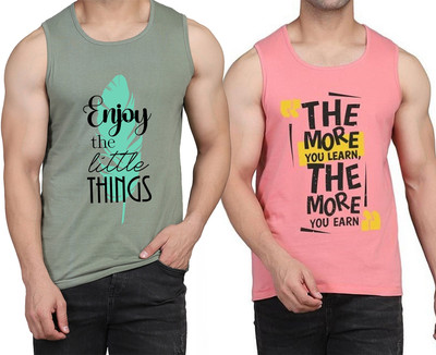 WOOSTRO Printed Men Scoop Neck Light Green, Pink T-Shirt