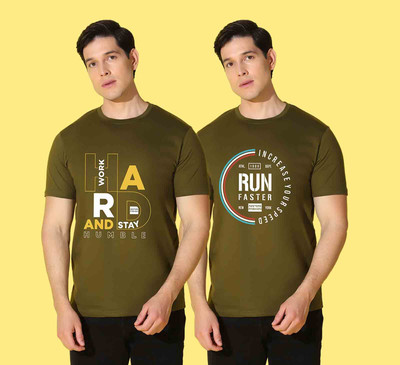 WOOSTRO Printed Men Round Neck Dark Green T-Shirt