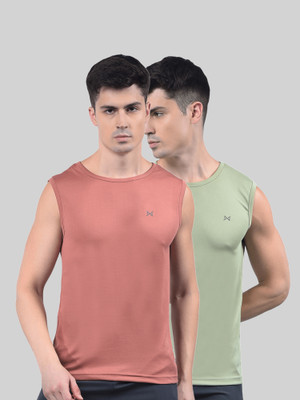 Force NXT Solid Men Round Neck Green, Red T-Shirt