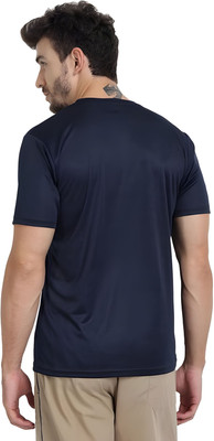 Sector Z Solid Men Round Neck Navy Blue T-Shirt