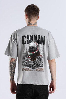LONDON COLORS Printed Men Round Neck Grey T-Shirt
