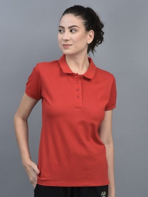 PP PRODUCTIONS Solid Women Polo Neck Red T-Shirt