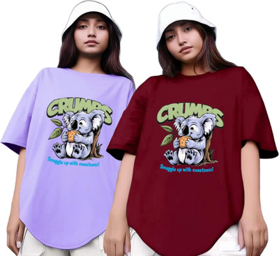 RS FASHION Printed Women Round Neck Purple, Maroon T-Shirt
