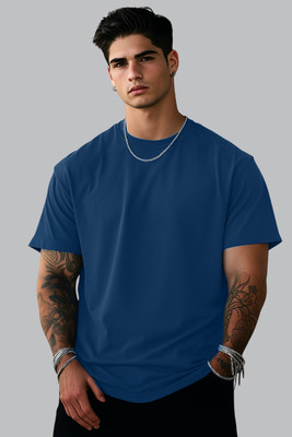 ALONE EAGLE Solid Men Round Neck Dark Blue T-Shirt