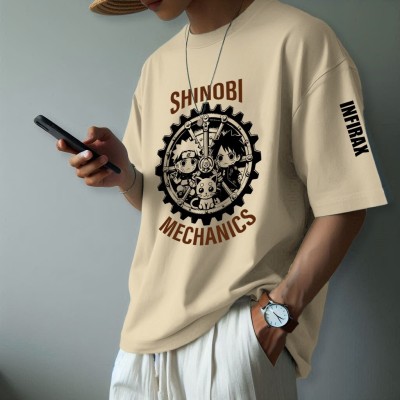 Trendway Printed Men Round Neck Beige T-Shirt