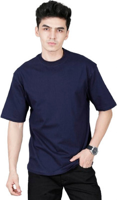 Coolequal Solid Men Square Neck Blue T-Shirt