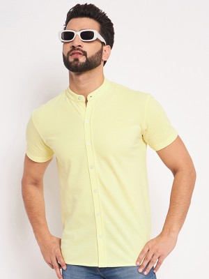 GETGOLF Solid Men Mandarin Collar Yellow T-Shirt