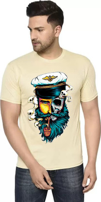 Marnto Printed Men Round Neck Beige T-Shirt