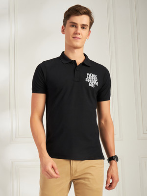 Human Spirit Solid Men Polo Neck Black T-Shirt