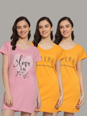 ANIXA Printed Women Round Neck Yellow, Pink T-Shirt