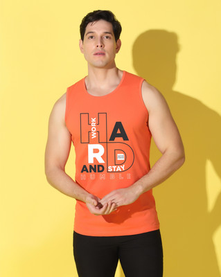 WOOSTRO Printed Men Round Neck Orange T-Shirt