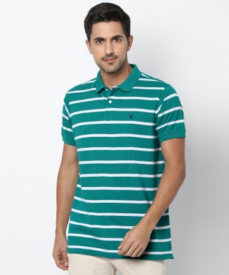 Allen Solly Striped Men Polo Neck Green T-Shirt