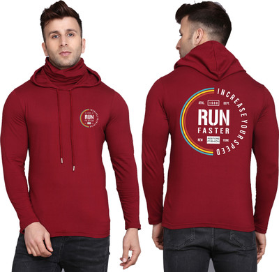WOOSTRO Printed Men Hooded Neck Maroon T-Shirt