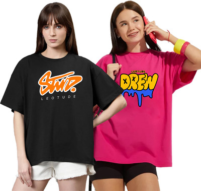 Leotude Printed Women Round Neck Multicolor T-Shirt