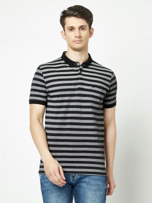 CRIMSOUNE CLUB Striped Men Polo Neck Black T-Shirt