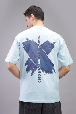 ADRO Printed Men Round Neck Light Blue T-Shirt