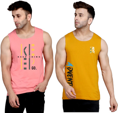 SLOWLORIS Printed Men Round Neck Pink, Brown T-Shirt