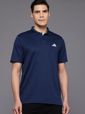 ADIDAS Solid Men Polo Neck Blue T-Shirt