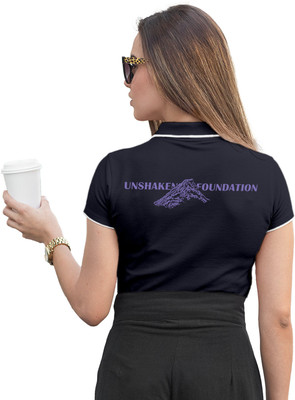 Fighterhero Printed Women Polo Neck Navy Blue T-Shirt