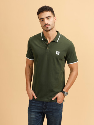 WROGN Solid Men Polo Neck Green T-Shirt