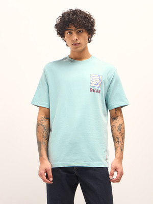 THE BEAR HOUSE Printed Men Round Neck Light Blue T-Shirt