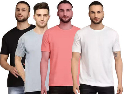 Diwazzo Solid Men Round Neck Multicolor T-Shirt