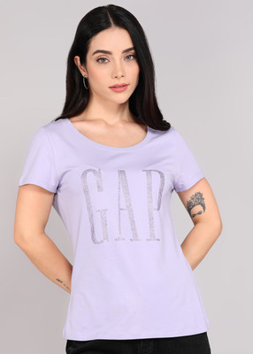 GAP Printed Women Round Neck Purple T-Shirt