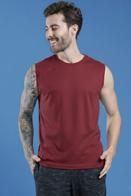 Moordale Solid Men Round Neck Maroon T-Shirt