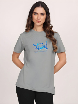 SZN Typography Women Round Neck Grey T-Shirt