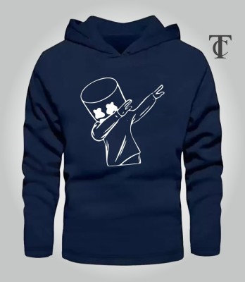 Tees Collection Printed Men Hooded Neck Navy Blue T-Shirt