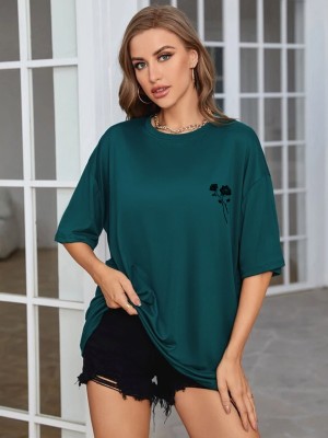 RIGO Printed Women Round Neck Green T-Shirt