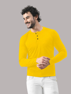 tfurnish Solid Men Henley Neck Yellow T-Shirt