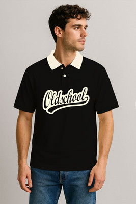 CULISH Printed Men Polo Neck Black T-Shirt